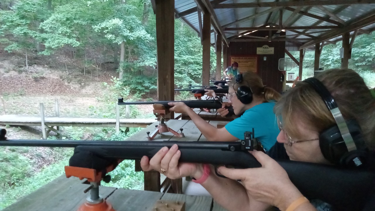 Scouts at the covered rifle range during shooting sports
